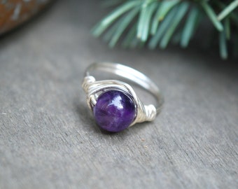 Amethyst 8mm Wire Wrapped Ring