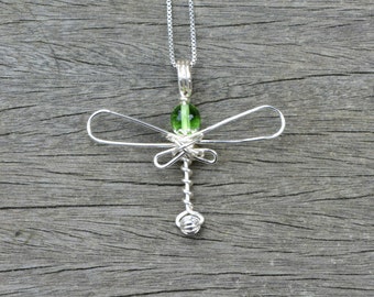 Green Dragonfly Wire Wrapped Pendant