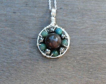 Fancy Jasper Orbit Wire Wrapped Pendant