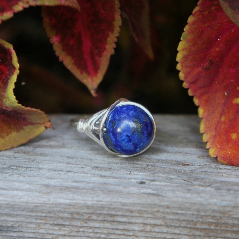 Lapis Lazuli 10mm Wire Wrapped Ring image 2