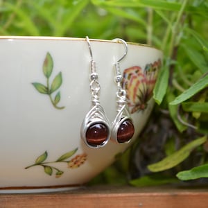 Tiger&#39;s Eye 8mm Wire Wrapped Drop Earrings