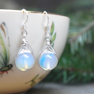 Moonstone 10mm Wire Wrapped Drop Earrings