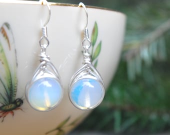 Moonstone 10mm Wire Wrapped Drop Earrings