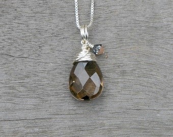 Smoky Quartz Briolette Wire Wrapped Pendant