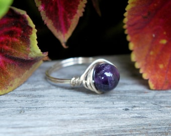 Amethyst 8mm Wire Wrapped Ring