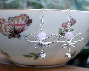 Pink Wire Wrapped Dragonfly Earrings