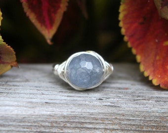 Grey Quartz 10mm Wire Wrapped Ring