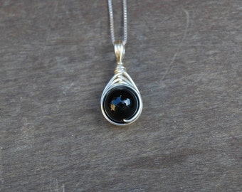 Black Onyx 10mm Drop Wire Wrapped Pendant