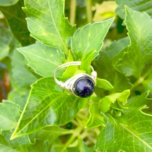 Blue Goldstone 8mm Wire Wrapped Ring image 3