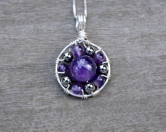 Amethyst Orbit Wire Wrapped Pendant