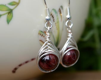 Garnet 10mm Wire Wrapped Drop Earrings