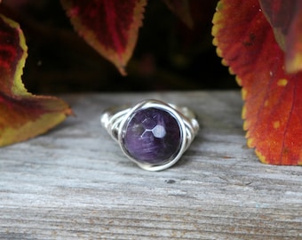 Faceted Amethyst 10mm Wire Wrapped Ring