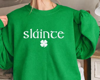 Slainte Shamrock Sweatshirt, St Patricks Day Irish Crewneck, Unisex Cotton Blend