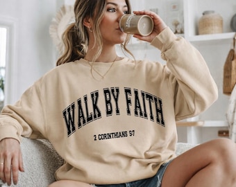 Walk by Faith Crewneck Sweatshirt – Christian Bible Verse Apparel