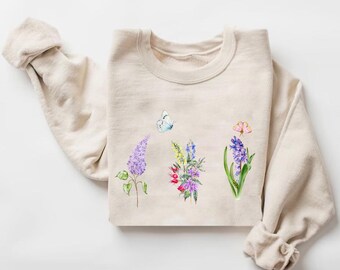 Botanical Wildflower Crewneck Sweatshirt, Nature Lover Floral Shirt