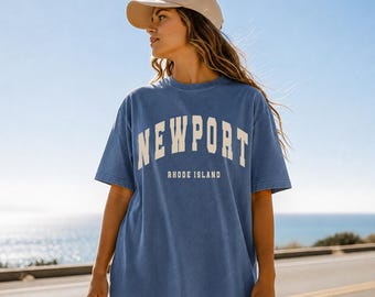 Newport Rhode Island Shirt | Comfort Colors Garment-Dyed Tee | Vintage Coastal Beach Town T-Shirt | Nautical Vacation Shirt