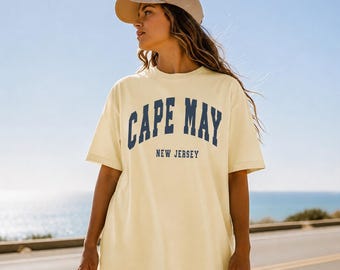 Cape May New Jersey Shirt | Comfort Colors 1717 Tee | Vintage Coastal Beach Town T-Shirt | NJ Vacation Souvenir | Garment Dyed Graphic Tee