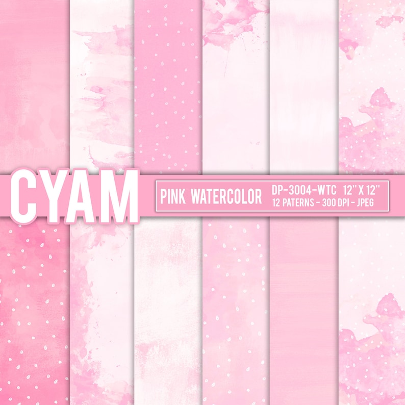 Cute Pink Watercolor Paint Splatter Digital Papers Instant Etsy