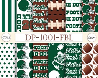 Green Brown Football Digital Paper. SPORTS Pattern Prints, Instant Download
