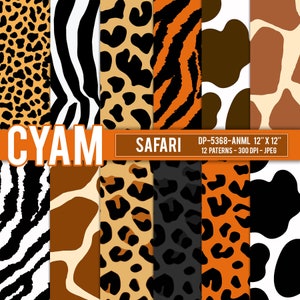Afrikaanse safari dieren print digitale patronen Instant Download. Cheetah, Leapord, Tiger, Giraffe, Zebra huid patroon. Safari scrapbook papier