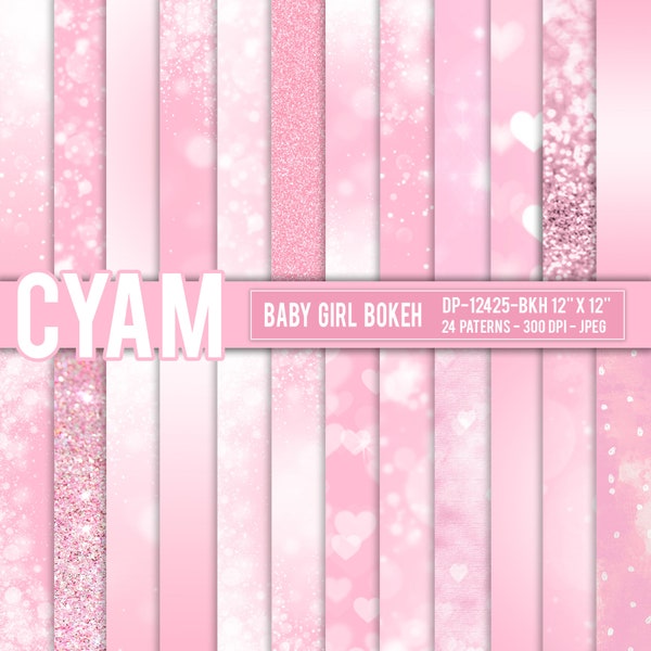 Pink Baby Girl Ombre Digital Paper Princess Queen Glitter: Instant Download. Pink Baby Girl Tie Dye Bokeh Confetti Pattern