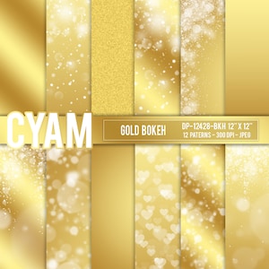 Luxe gouden digitale patronen. Prinses Koningin Shiny Bokeh Glitter Papers: Direct downloaden. Elegante gouden Bokeh Confetti patroon