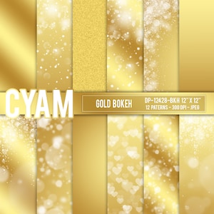 Luxury Gold Digital Patterns. Princess Queen Shiny Bokeh Glitter Papers: Instant Download. Elegant Gold Bokeh Confetti Pattern