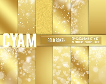 Luxury Gold Digital Patterns. Princess Queen Shiny Bokeh Glitter Papers: Instant Download. Elegant Gold Bokeh Confetti Pattern