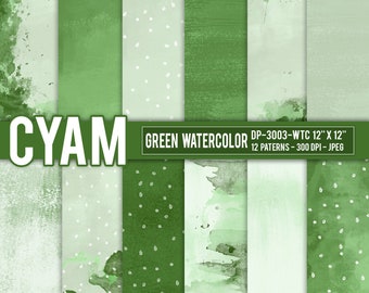 Forest Green Watercolor Paint Splatter Digital Paper: Instant Download. Watercolor Invitation Background. DP-3000-WTC