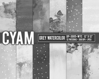 Elegant Grey Watercolor Paint Splatter Digital Papers: Instant Download. Black and White watercolor patterns. Black and white backgrounds