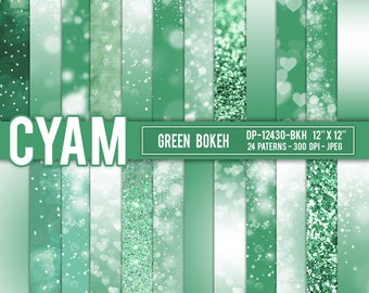 Green Holiday Ombre Digital Paper Princess Queen Glitter: Instant Download. Green St Patricks Day Christmas Bokeh Confetti Pattern