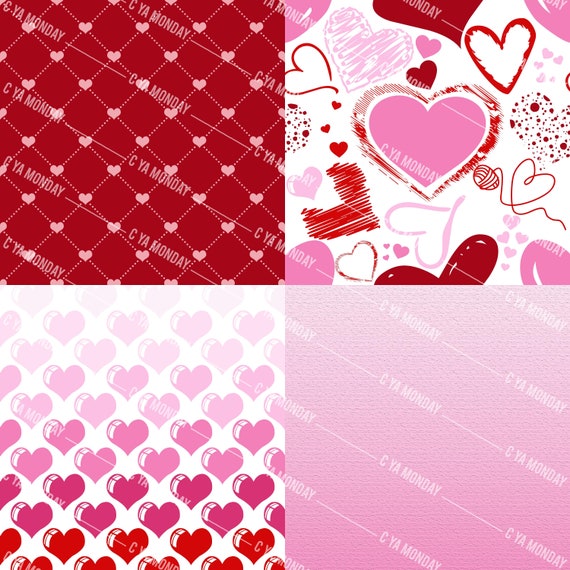 Cute Red Pink White Valentines Day Digital Paper Instant Download