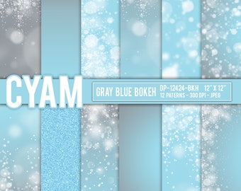 Blue Grey Boy Digital Paper Princess Queen Glitter: Instant Download. Gray Silver Blue Bokeh Confetti Pattern. Blue Digital Background