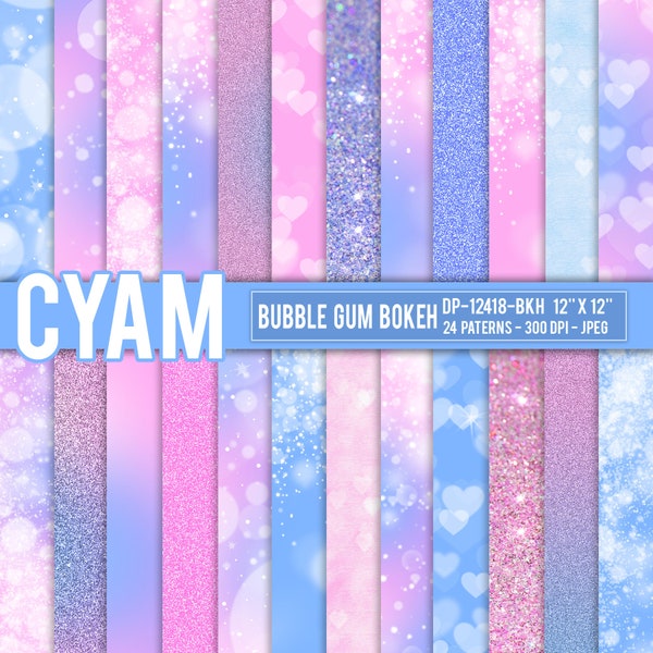 Pink Blue Ombre Digital Paper Princess Queen Glitter: Téléchargement instantané. Pink Blye Tie Dye Bokeh Confetti Motif. Impressions numériques Bubble Gum