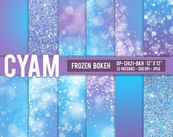 Purple Blue Frozen Digital Paper Princess Queen Glitter: Instant Download. Gold Blue Tie Dye Bokeh Confetti Pattern. Blue Digital Background