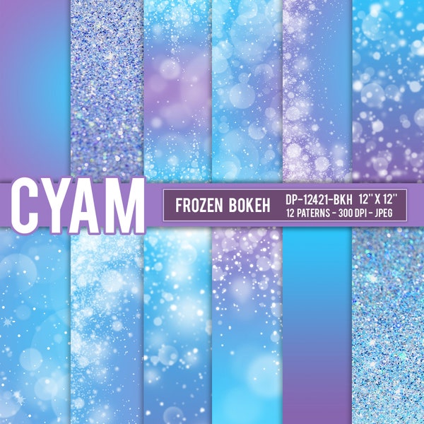 Purple Blue Frozen Digital Paper Princess Queen Glitter: Instant Download. Gold Blue Tie Dye Bokeh Confetti Pattern. Blue Digital Background