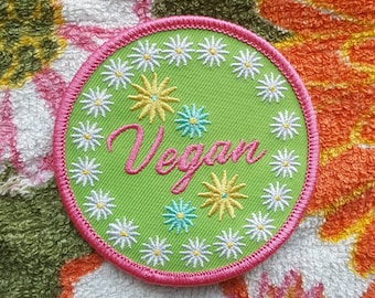 Vegan Flower Power 3" Iron On Embroidered Patch