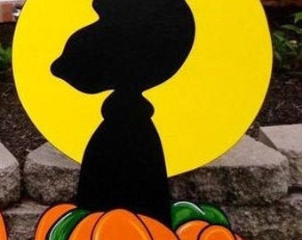 Snoopy with moon halloween yard art