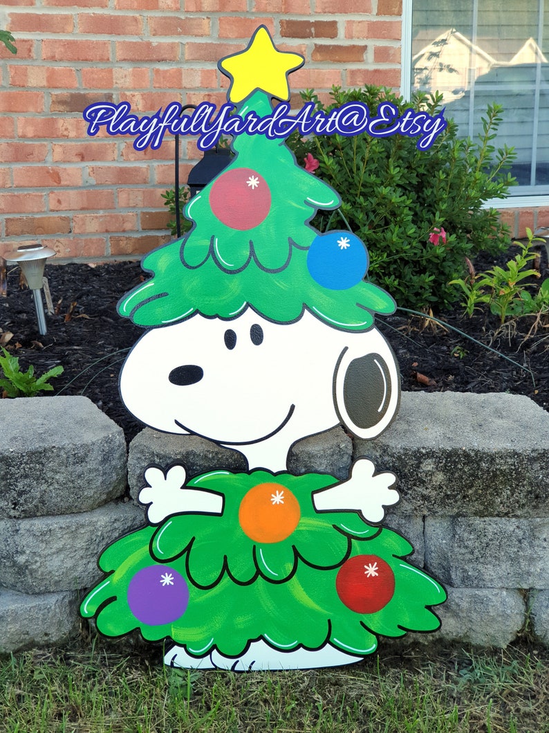 Peanuts Christmas yard art snoopy as a tree Etsy Cracker barrel tree 2013