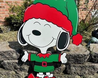 Snoopy Christmas yard art elf