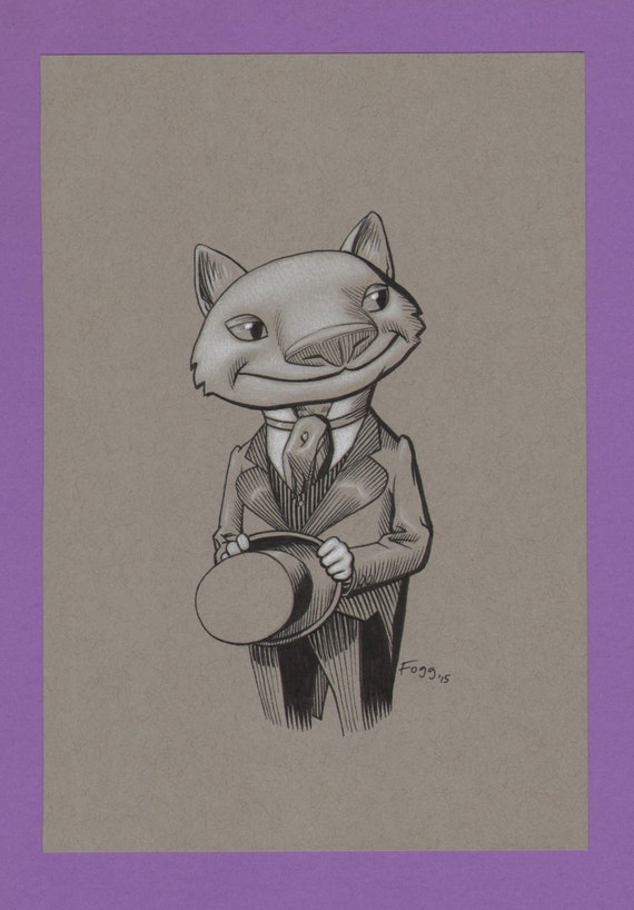 Dapper, portrait d\u0027un beau jeune chat tête gent habillé pour une nuit sur la ville, dans le Autumnlands
