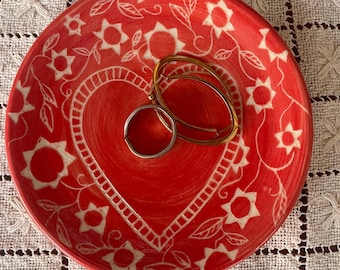 Ring dish Jewellery bowl scarlet red heart jewellery bowl gift