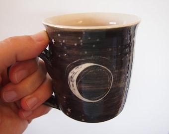 Coffee mug black starry night sky pattern moon mug, planet mug, starry mug, universe mug