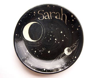 NAME ring dish Customised ring dish Starry Night theme black night sky design your choice of quote jewellery bowl storage