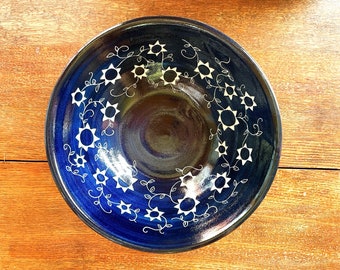 Bowl serving fruit bowl Handmade and hand decorated serving bowl midnight blue Stoneware Dish