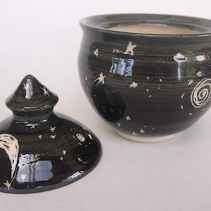 Moon and Stars Jar Lidded pot black starry night small for storing precious things jewellery storage, image 4