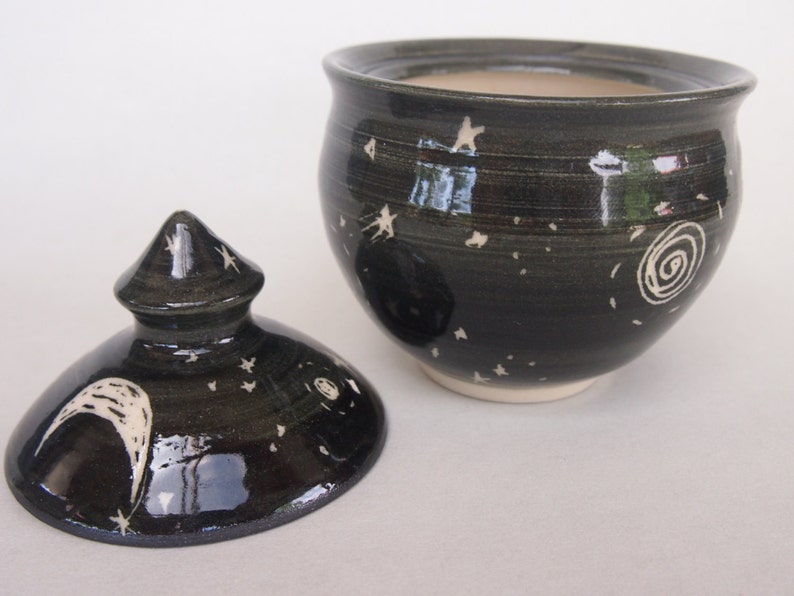 Moon and Stars Jar Lidded pot black starry night small for storing precious things jewellery storage, image 4