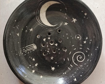 Soap dish, charcoal black soap dish, grey bathroom, moon and stars soap dish