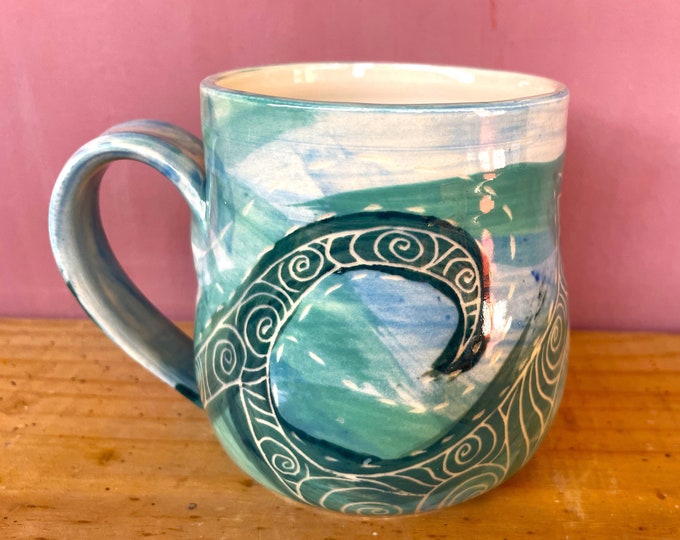Unique Coffee mug sky blue stoneware mug ocean waves mug blue waves mug ocean mug