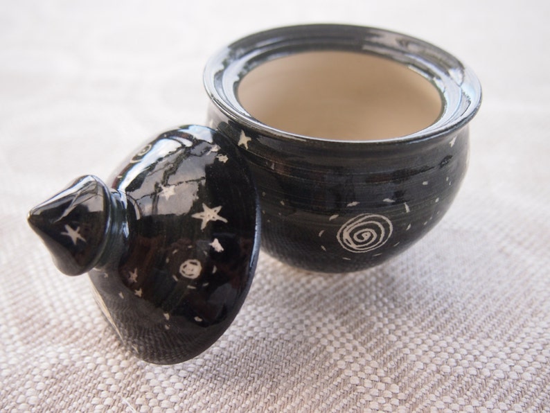 Moon and Stars Jar Lidded pot black starry night small for storing precious things jewellery storage, image 3